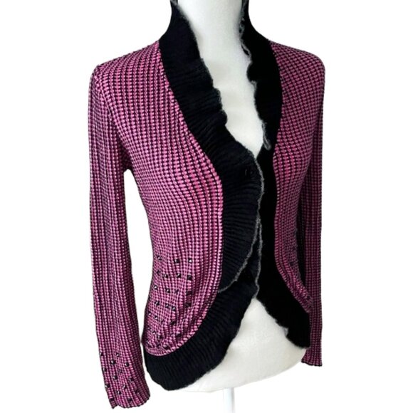 Tricot Chic Y2K Kawaii Checkered Studded Cardigan - Made In Italy - Picture 1 of 15